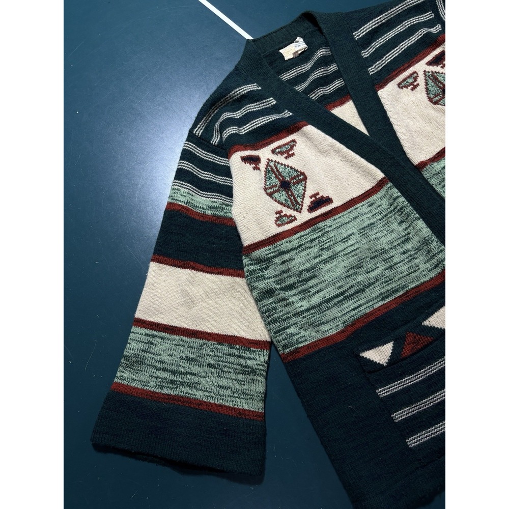 Vintage Southwest Aztec Cardigan Sweater Women's XL 70s Tribal Boho Open Front - Picture 11 of 15